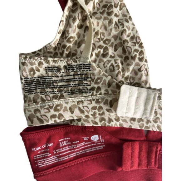 State of Day Bralette Bundle XS | Leopard Print & Red Cotton Modal Wireless - Picture 5 of 5